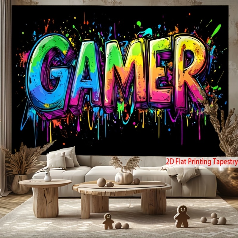 Esports Gaming Background - VIKAMA Rainbow Graffiti GAMER Tapestry Gaming