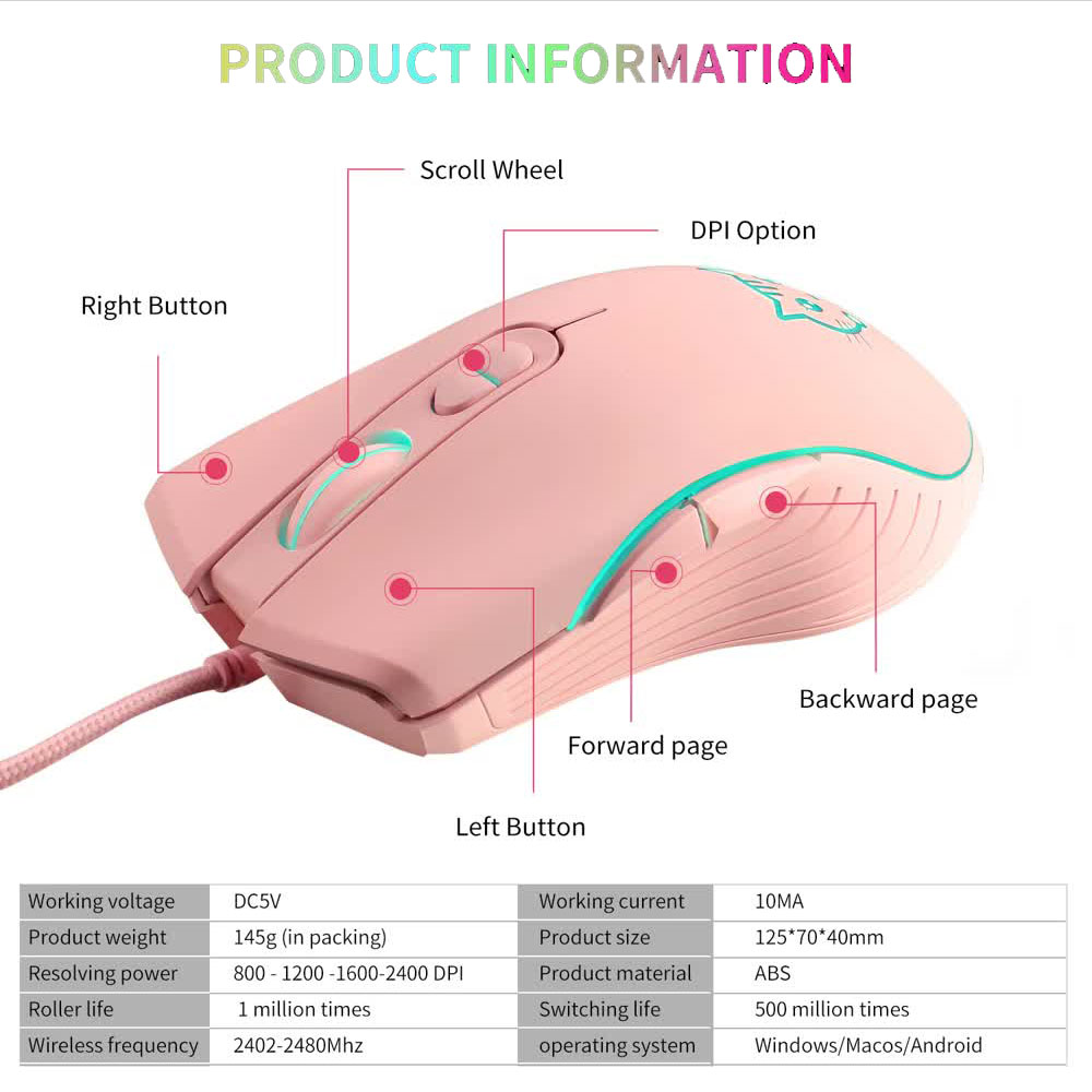 Wired USB Gaming Mouse Pink Co - Esports Gaming Maus avis et prix